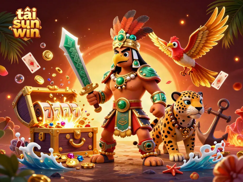 Experience the thrill of tải sun win with golden treasures and vibrant casino elements in a dynamic scene.