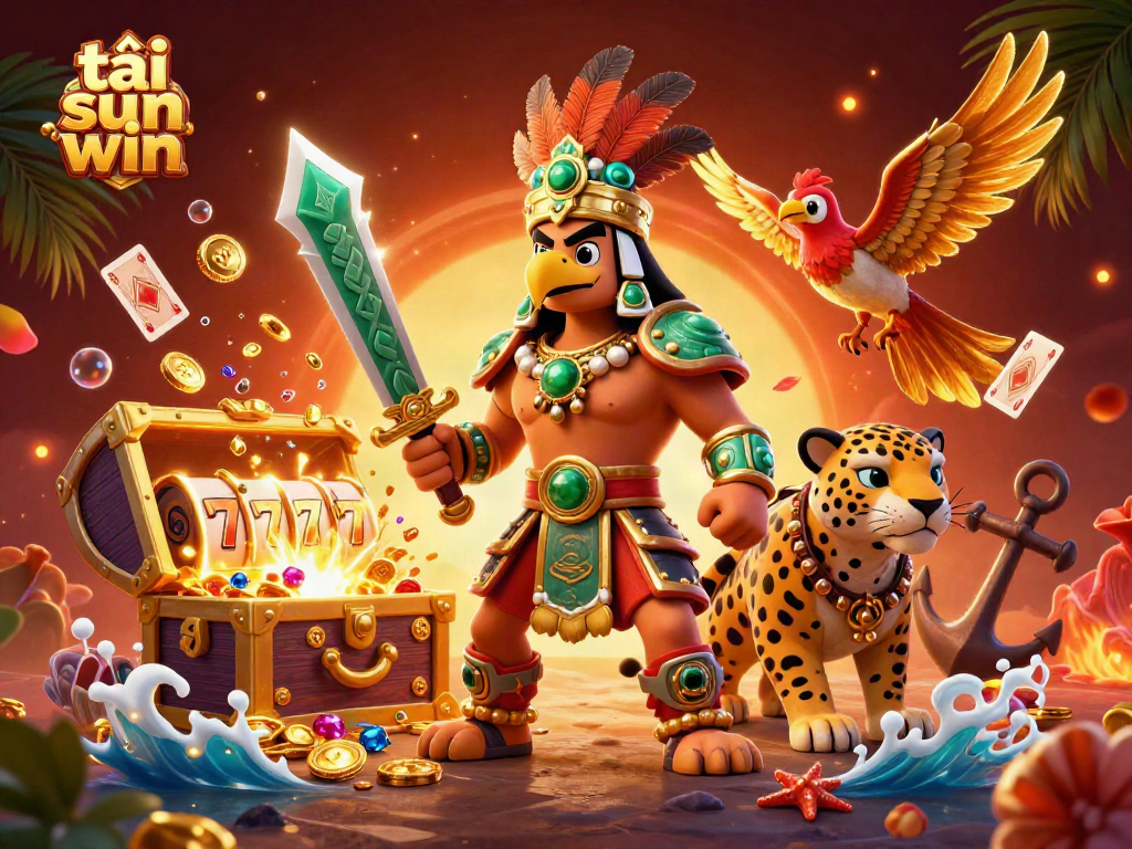 Experience the thrill of tải sun win with golden treasures and vibrant casino elements in a dynamic scene.