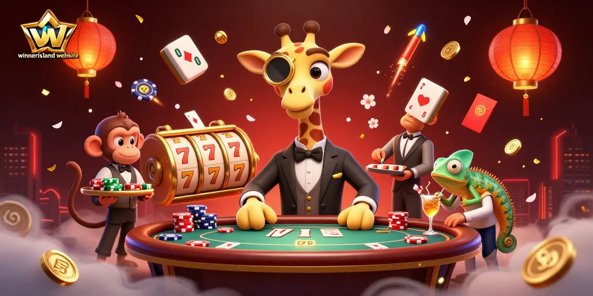 Experience the vibrant atmosphere at winnerisland website with lively characters and casino elements.