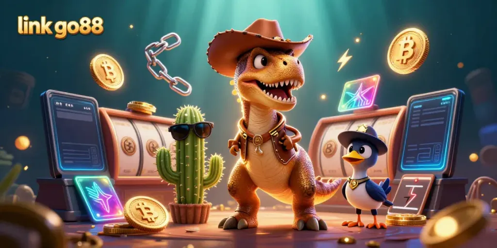 Experience thrilling action at link go88 with an exhilarating slot game featuring vibrant characters and crypto elements.