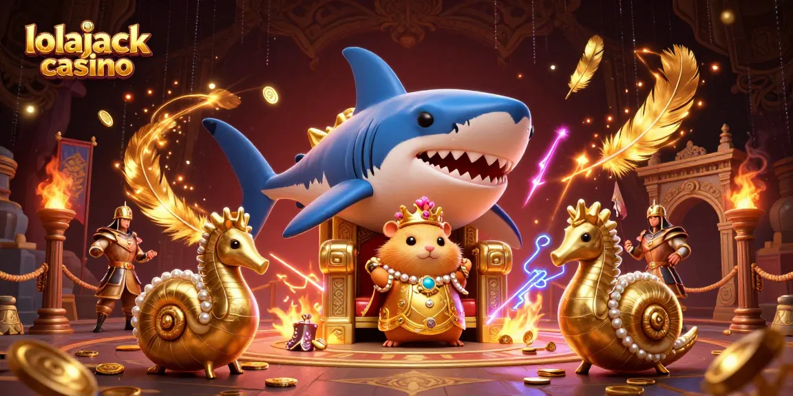 Experience the thrill of lolajack casino with a golden hamster king and vibrant game elements.
